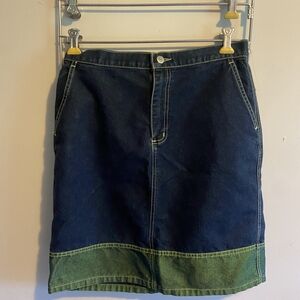 Peter Nygard Blue Denim Skirt with Green Hem